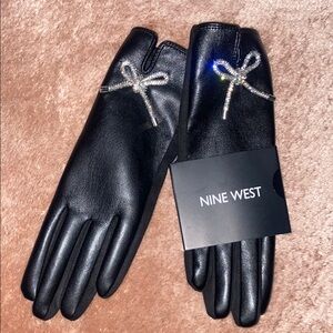 Nine West Black Gloves with Silver Bow Accent